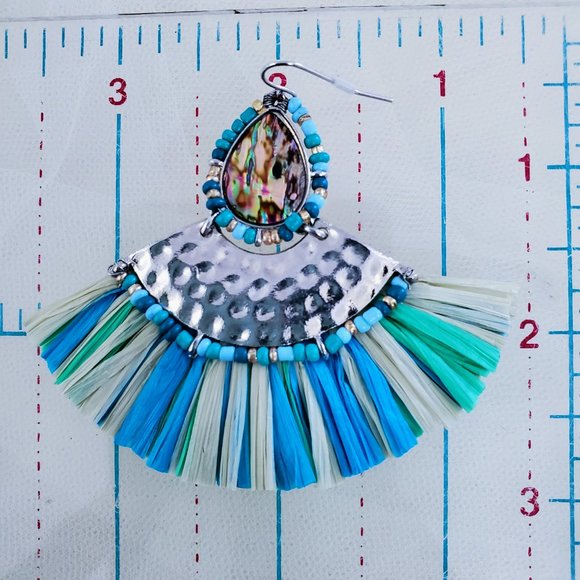 Large Boho Multi Color Fan Fringe Dangle Drop Earrings - Picture 8 of 15